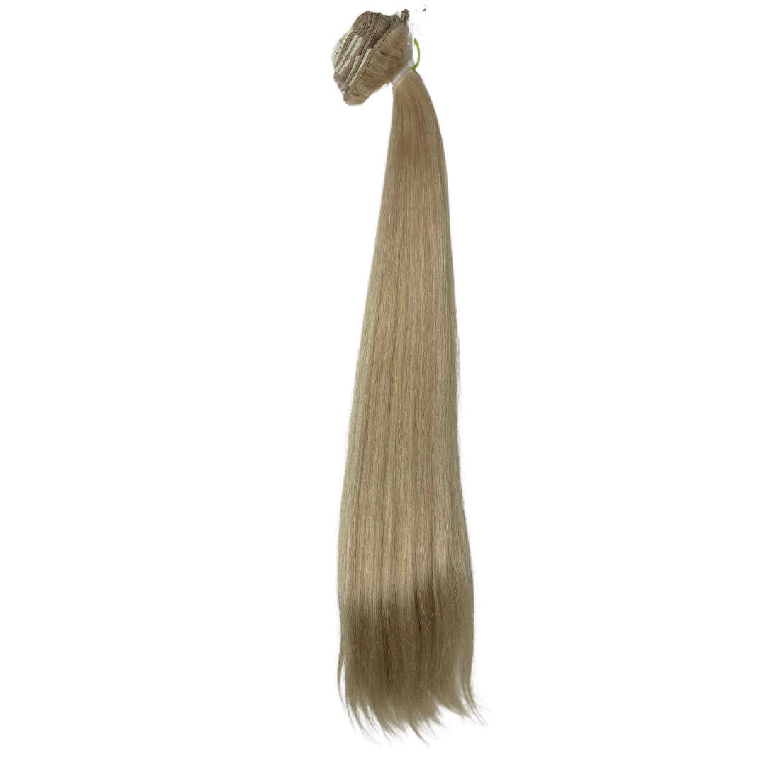 handtied blonde clip ins double drawn 18 inches long. Bone Straight